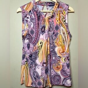 Tommy Hilfiger Blouse Shell Women Large Pink Purple Paisley Sleeveless V-Neck